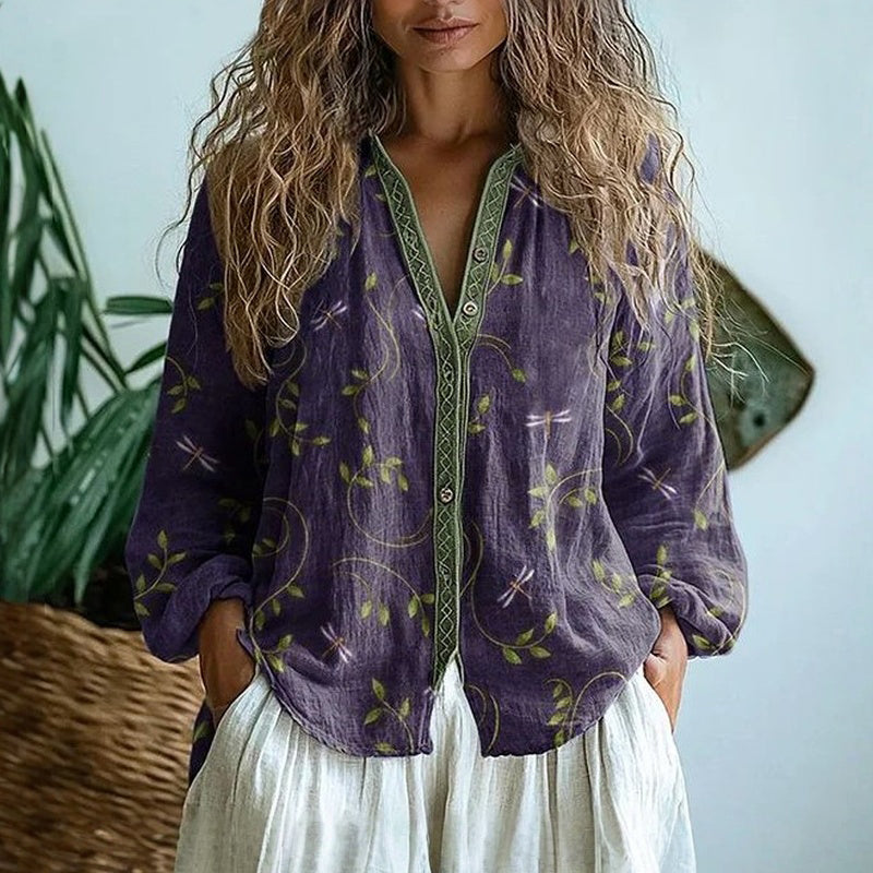 Amber I Vintage Leaf Print Blouse