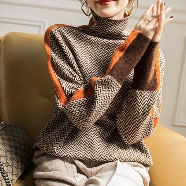 Elana | Herringbone Luxe Turtleneck